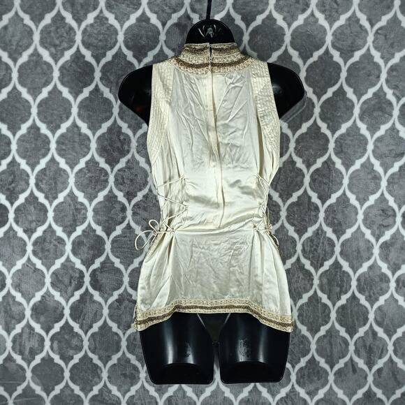 Beaded Mirror Halter Top Women Extra Small Gold Sleeveless Festival Boho Party - Picture 2 of 11